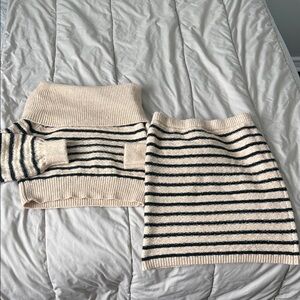 Freshman Cream and Black Striped Skirt and Sweater Set